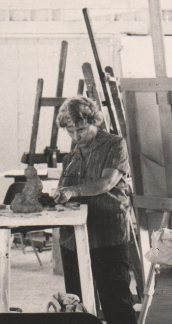working on sculpture